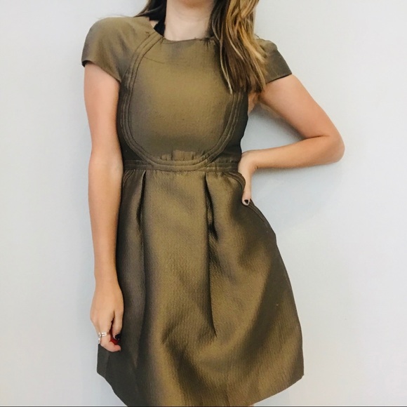 Tibi gold fit and flare pockets mini dress - Picture 3 of 6